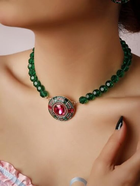 Accessories - Byzantine Medieval Statement Sparkling Gemstone Chunky Bib Charm Cluster